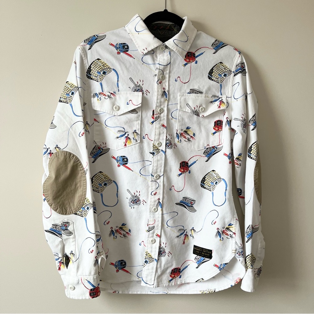 L.L. Bean x Todd Snyder Organic Cotton Fishing Print Button-Up Shirt Small